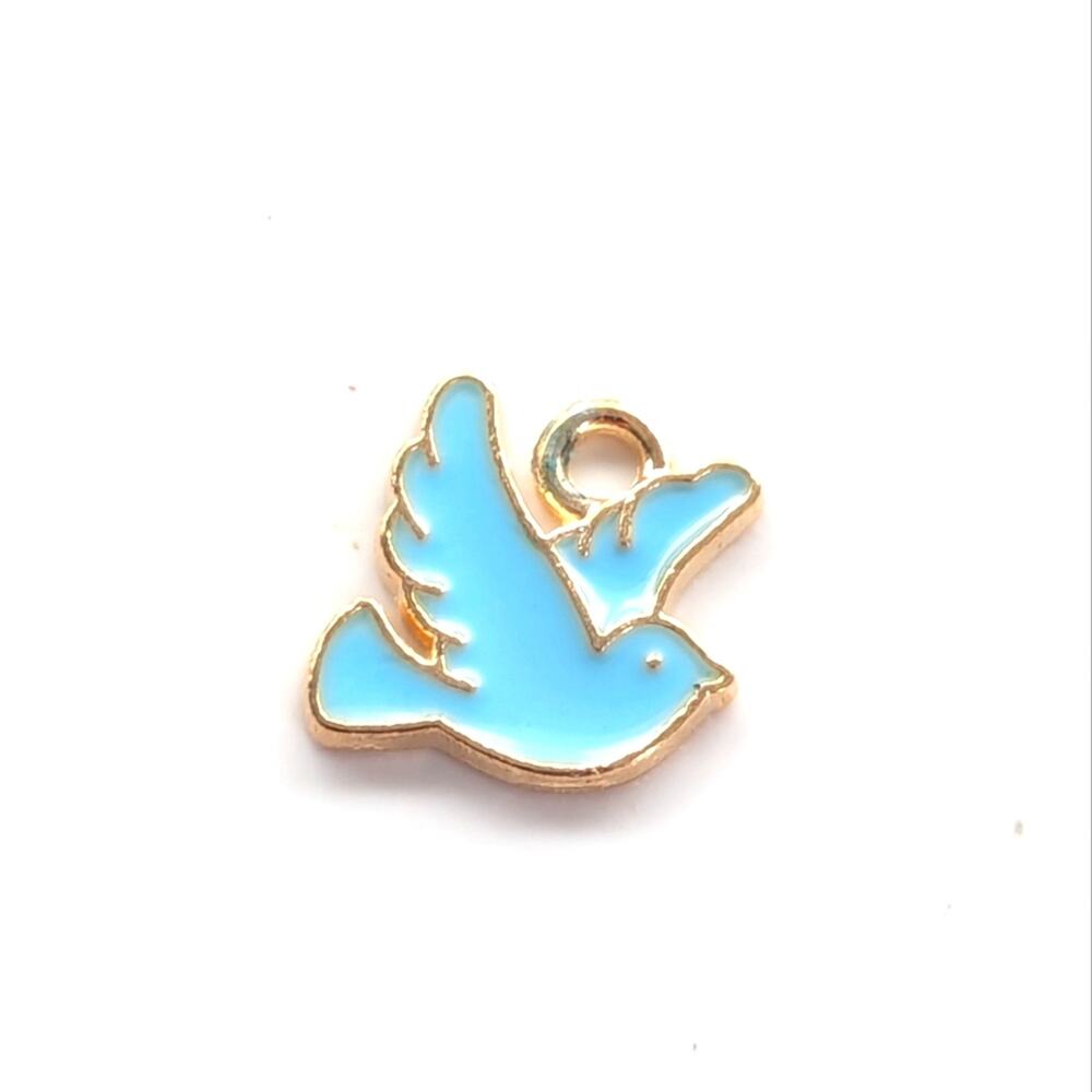 Whimsical Cute Blue Enamel Flying Bird Dove Mini Pendant Bracelet Charm